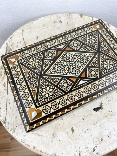 Wooden Jewelry Box with Mother of Pearl Inlay