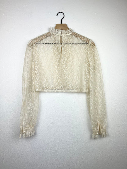 Floral Lace Sheer Cropped Blouse