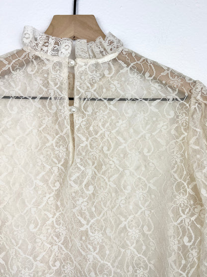 Floral Lace Sheer Cropped Blouse