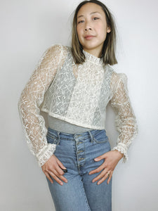 Floral Lace Sheer Cropped Blouse