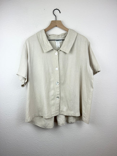 Coldwater Creek Boxy Neutral Button Up Top