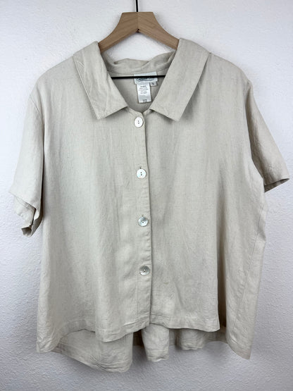 Coldwater Creek Boxy Neutral Button Up Top