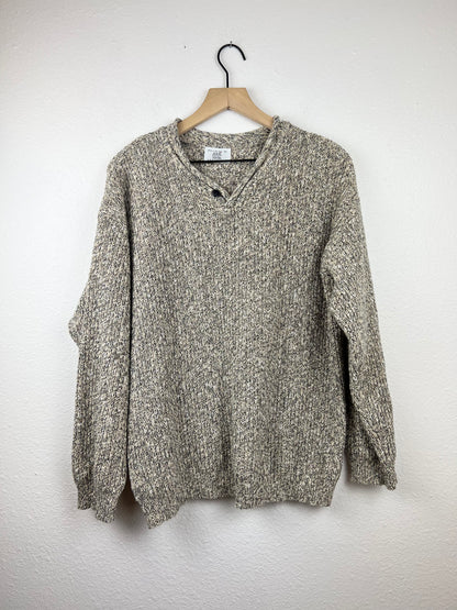 Heathered V-Neck 1-Button Sweater