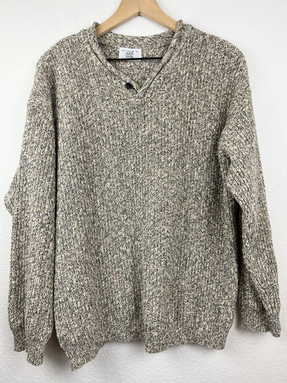 Heathered V-Neck 1-Button Sweater