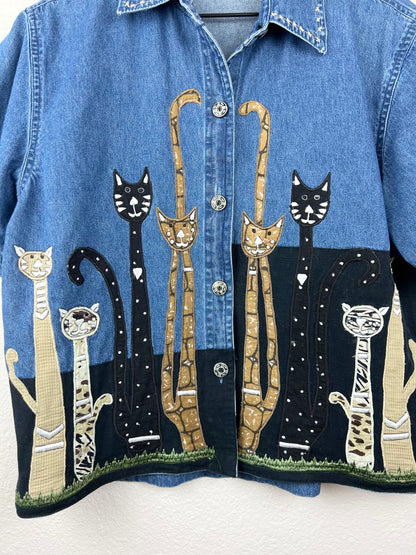 Cats! Denim Button Up Top