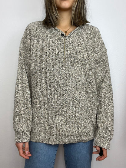 Heathered V-Neck 1-Button Sweater