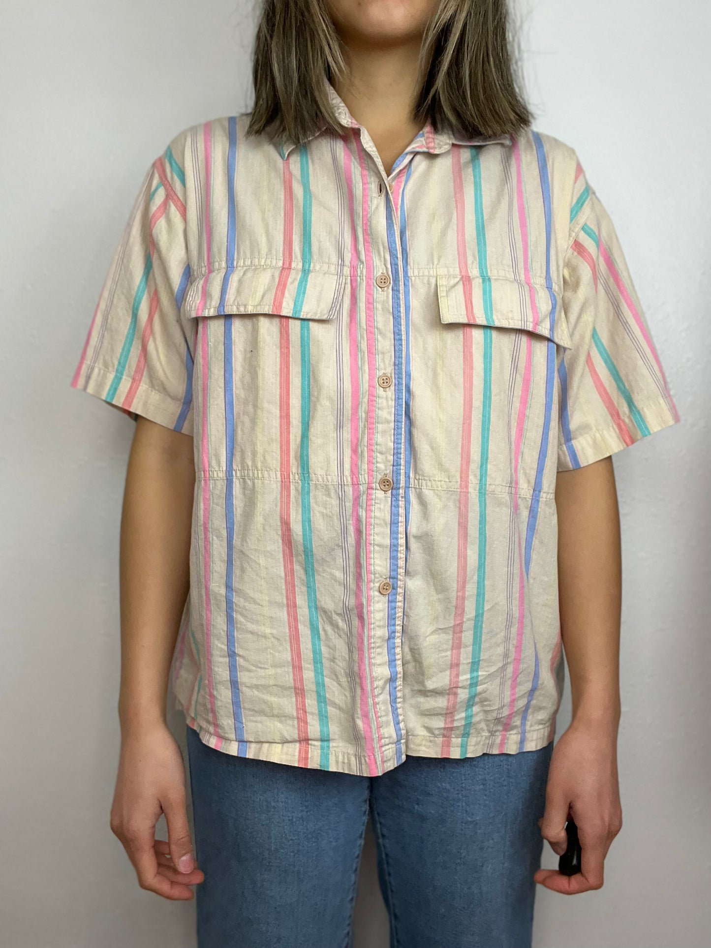 Vertical Striped Button Up Top