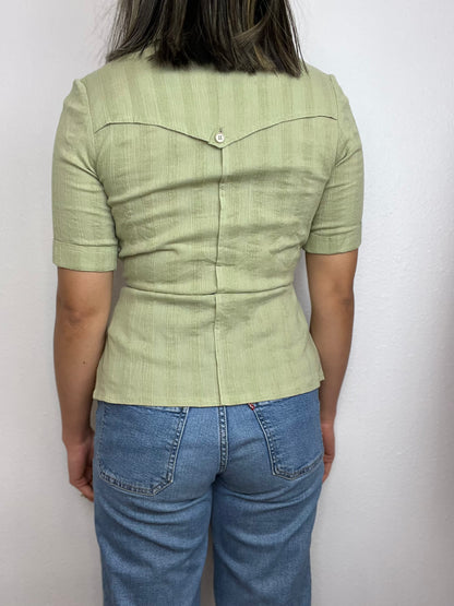 Sage Green Belted Button Up Top