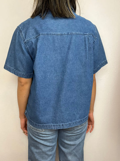 Cats! Denim Button Up Top