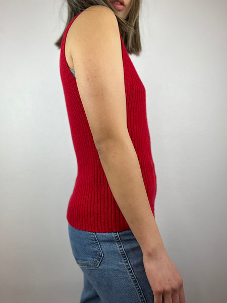 Ribbed Red Sweater Top