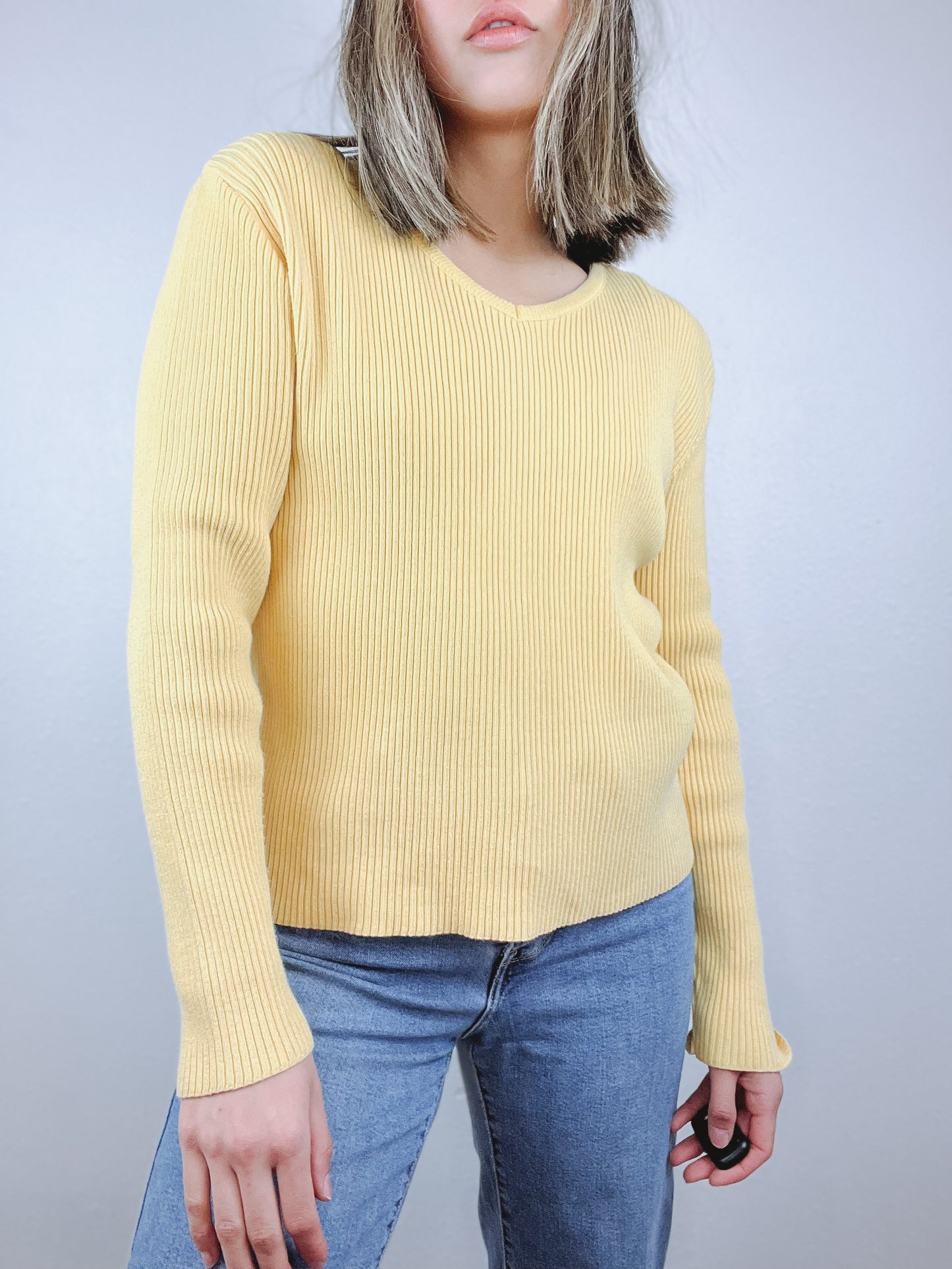 Ribbed V-Neck Sweater Top