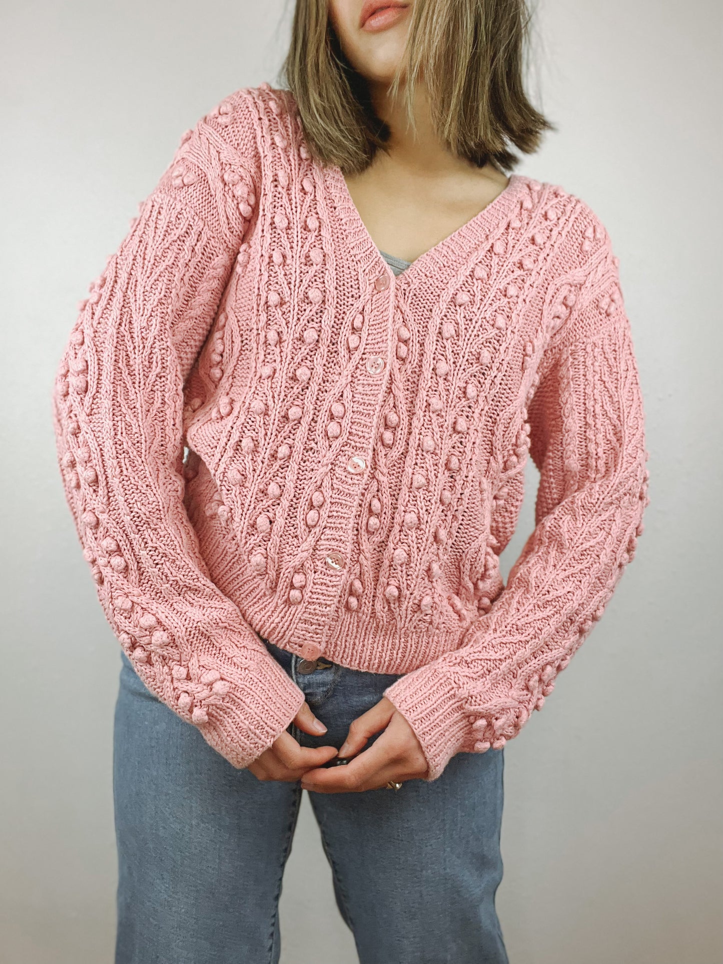 Pink Bubble Texture Cardigan