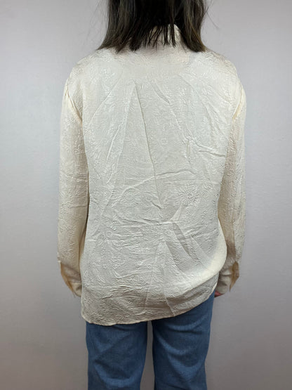 Silk Embossed Floral Button Up Top