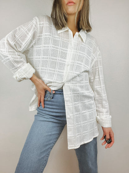 White Long Sleeve Button Up Top