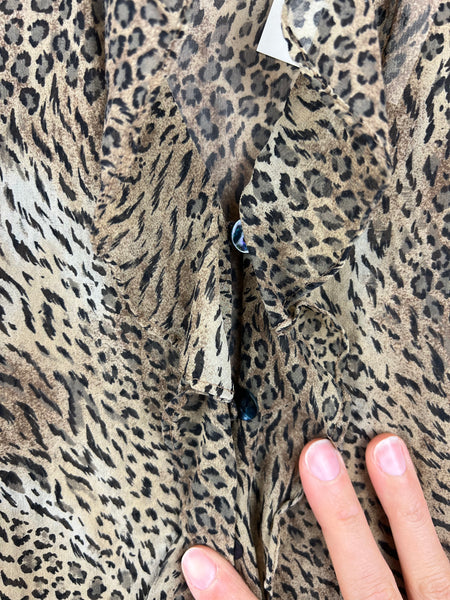 Chico's Silk Ruffle Cheetah Print Top