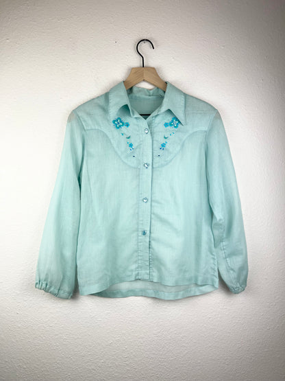 Handmade Baby Blue Embroidered Blouse