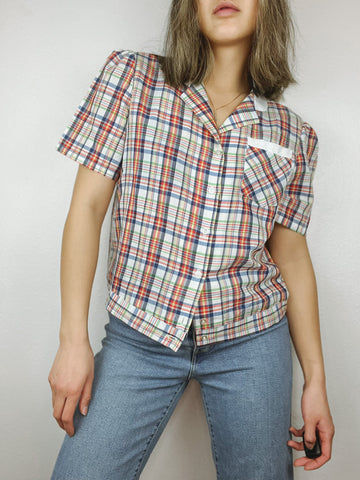 Vintage Oak Hill Plaid Button Up Top