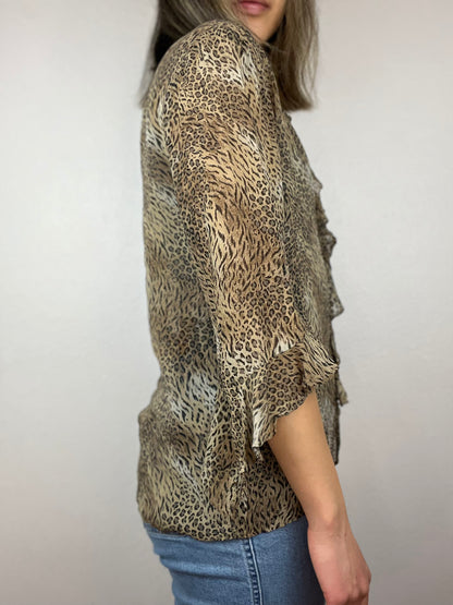 Chico's Silk Ruffle Cheetah Print Top