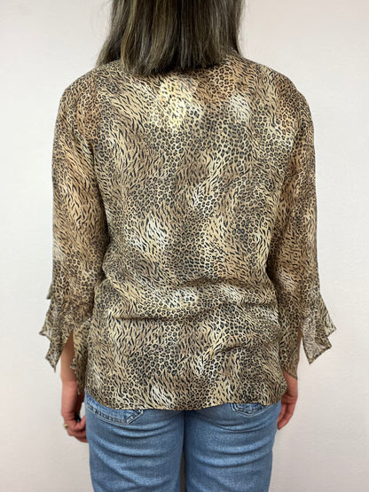 Chico's Silk Ruffle Cheetah Print Top