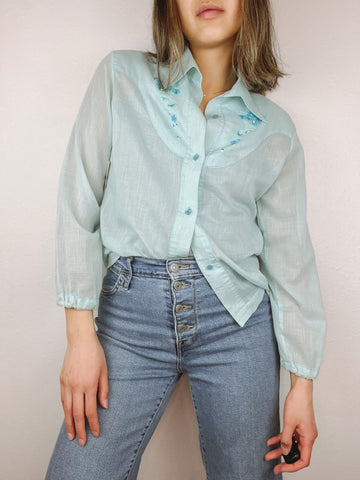 Handmade Baby Blue Embroidered Blouse