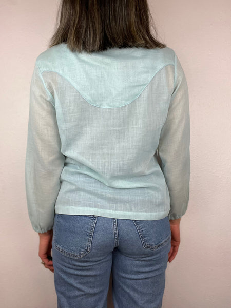 Handmade Baby Blue Embroidered Blouse
