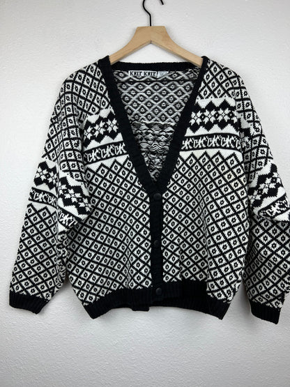 Knit Knit Patterned B&W Grandpa Cardigan