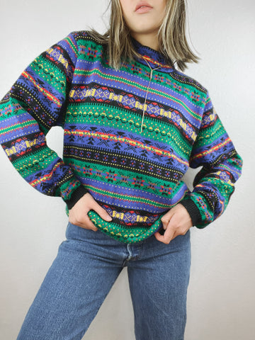 Karen Scott Colorful Mock Neck Sweater