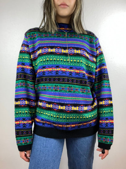Karen Scott Colorful Mock Neck Sweater