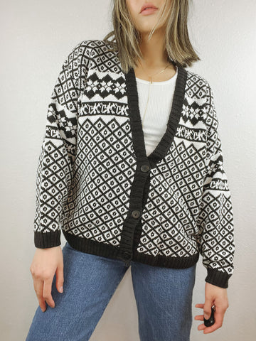 Knit Knit Patterned B&W Grandpa Cardigan