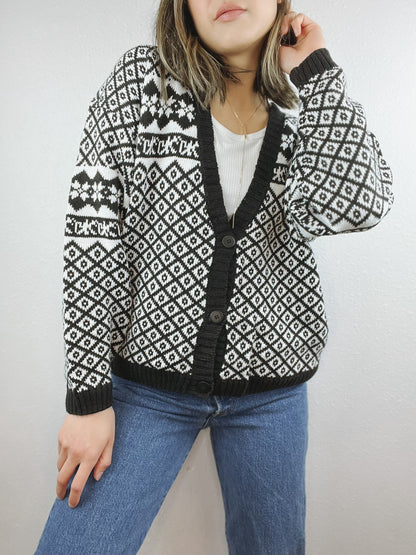 Knit Knit Patterned B&W Grandpa Cardigan