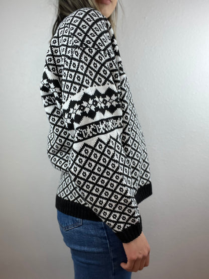 Knit Knit Patterned B&W Grandpa Cardigan