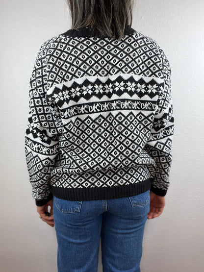 Knit Knit Patterned B&W Grandpa Cardigan