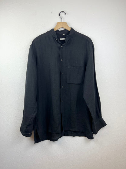 Slouchy Black Linen Button Up Top