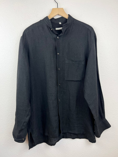 Slouchy Black Linen Button Up Top
