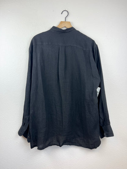 Slouchy Black Linen Button Up Top