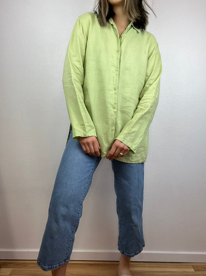 Spring Green Linen Button Up Top