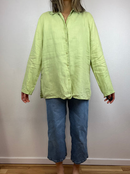 Spring Green Linen Button Up Top