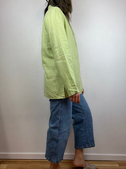 Spring Green Linen Button Up Top