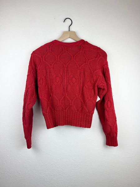 Cropped Red Knit Cardigan
