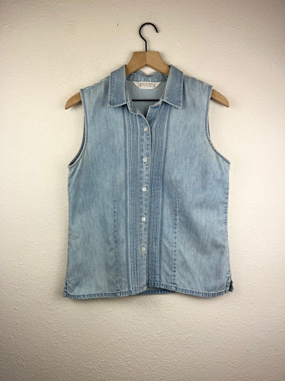 Pleated Denim Button Up Top