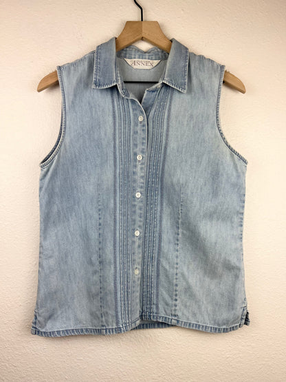 Pleated Denim Button Up Top