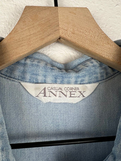 Pleated Denim Button Up Top