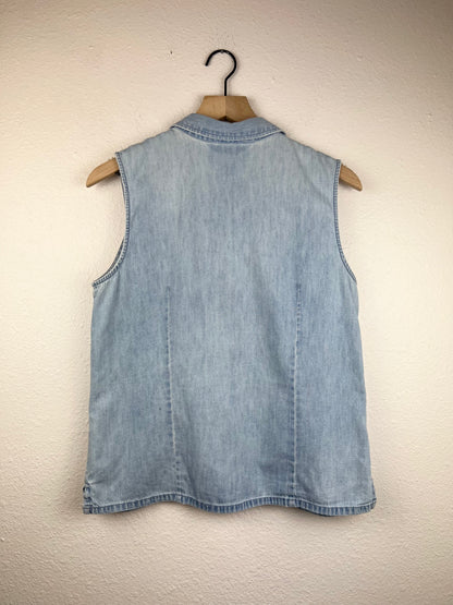 Pleated Denim Button Up Top