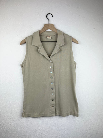 Tan Notched Button Up Top