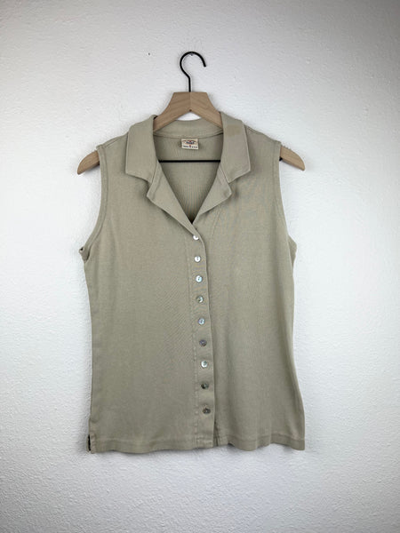 Tan Notched Button Up Top