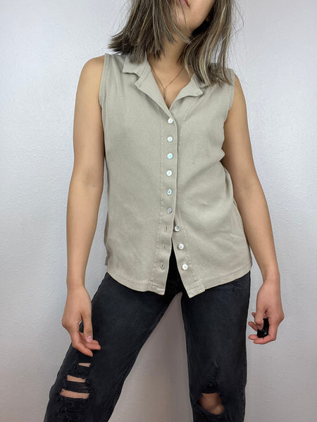 Tan Notched Button Up Top