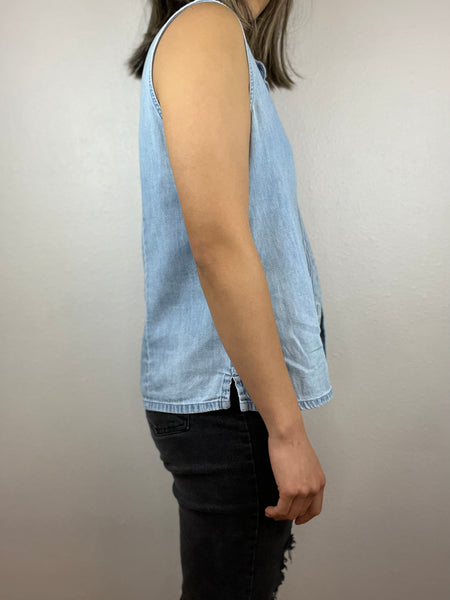 Pleated Denim Button Up Top