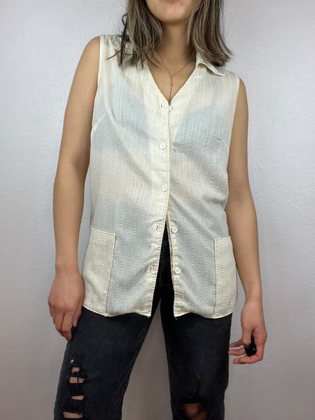 Sleeveless Button Up with Front Pockets