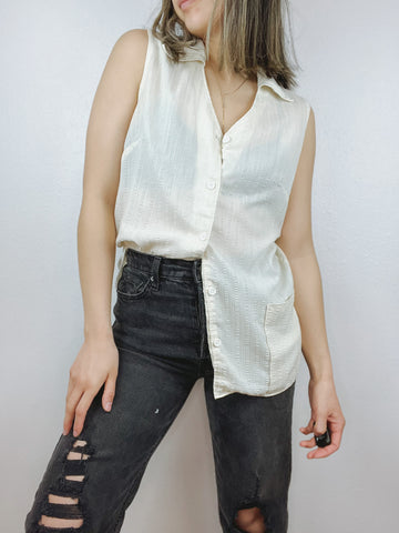 Sleeveless Button Up with Front Pockets