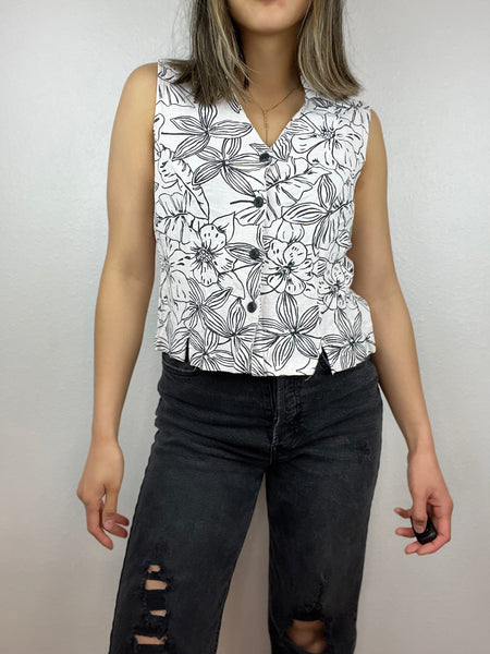 Cropped Floral V-Neck Button Up Top